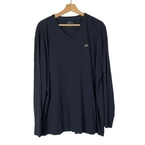 Lacoste Navy Blue V-Neck Logo Pima Cotton Long Sleeve T-Shirt S